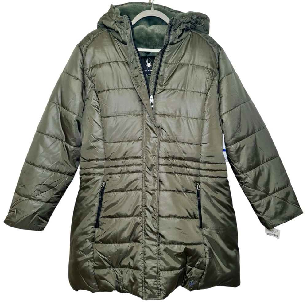 SPYDER WOMEN'S YARA HOODED PUFFER PARKA COAT, TEA LEAF X-Large